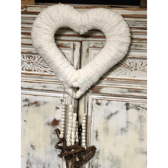 Handmade Other - Valentine's Day Heart, Heart Macrame, Cream Heart Wreath, Home Decor